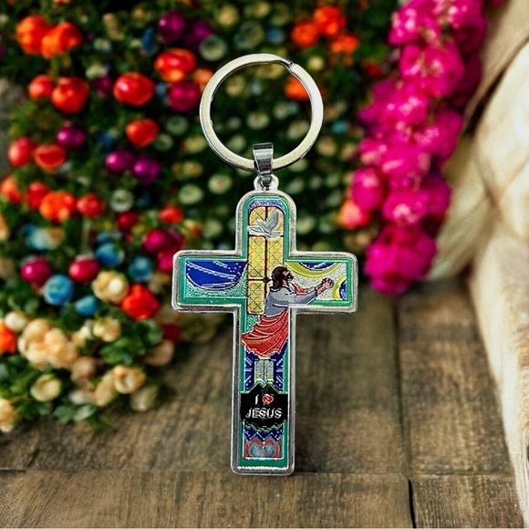 Religious Jesus Metal Cross Keychain - Picture 1 of 5